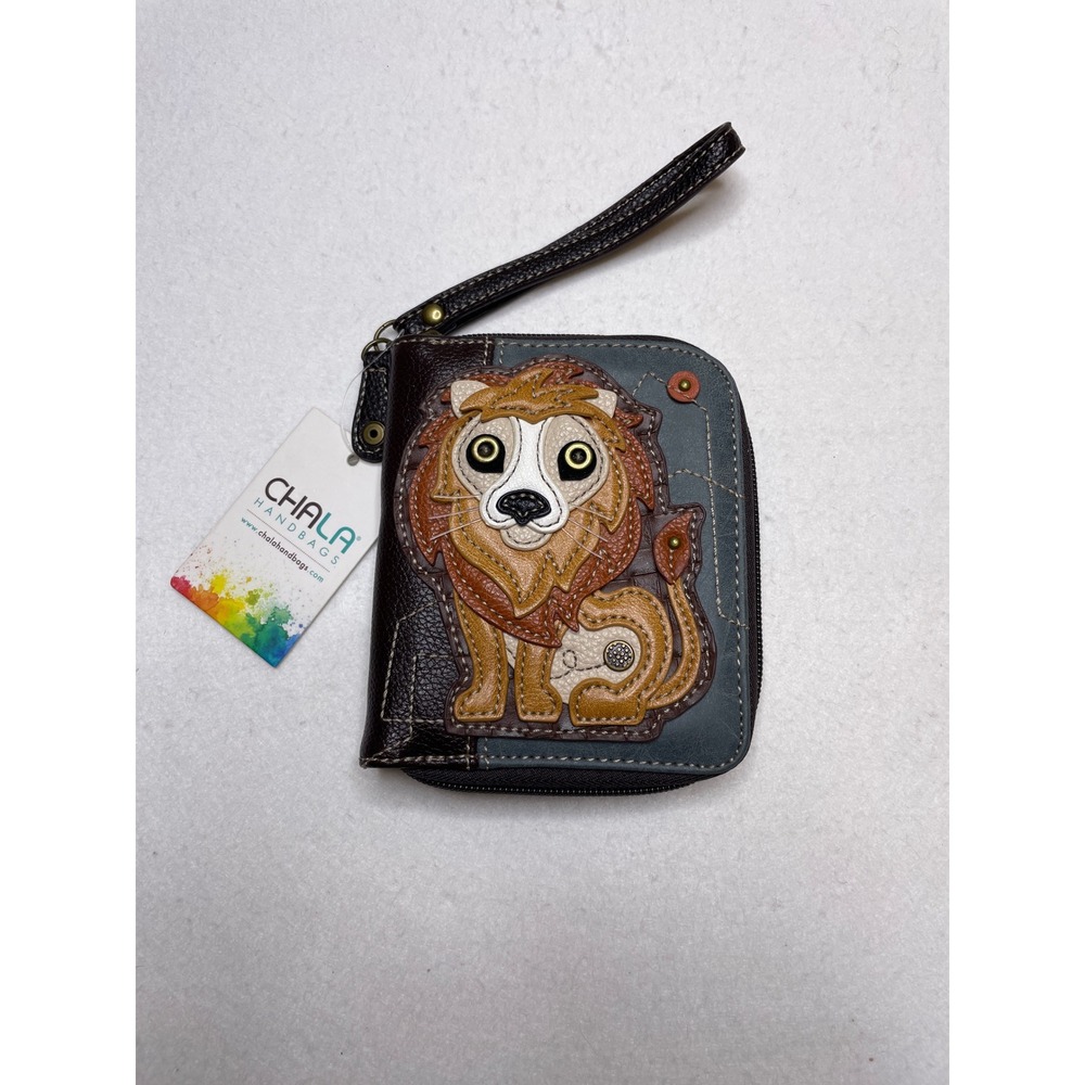 Chala Womens Wallet Lion Patchwork Zip Around Wristlet One Size Brown